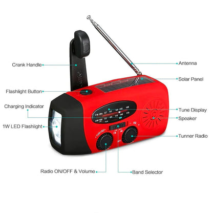 Portable Emergency Solar/Dynamo/DC & AM/FM/NOAA Radio & LED Flashlight & 1000mAh Charger Power Bank